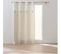 Rideau à œillets ANGIE 140x240 cm - Tamisant coton/polyester beige imprimé floral à pompons