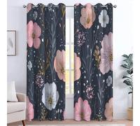 Rideau à Œillets Lot de 2 Panneaux Anti Chaleur rideaux Occultant, 110L x 215H cm Microfibre Imprimée, Isolant Anti Froid Décoratif Chambre Enfant Adult, Fleurs Abstrait Plantes Élégance Toile Gris