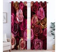 Rideau à Œillets Lot de 2 Panneaux Anti Chaleur rideaux Occultant, 117L x 229H cm Microfibree, Isolant Anti Froid Décoratif Chambre Enfant Adult, Roses Fleurs Romance Beauté Plantes Jardin Rouge
