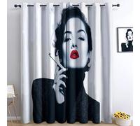 Rideau à Œillets Lot de 2 Panneaux Anti Chaleur rideaux Occultant, 140L x 245H cm Microfibre Imprimée, Isolant Anti Froid Décoratif Chambre Enfant Adult, Élégante Femme Lèvres Cigarette Noir Blanc
