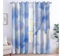 Rideau à Œillets Lot de 2 Panneaux Anti Chaleur rideaux Occultant, 91.5L x 214H cm Microfibre Imprimée, Isolant Anti Froid Décoratif Chambre Enfant Adult, Nuages Fil D'Or Abstrait Décoration Art Bleu