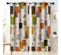 Rideau à œillets Motif de Grille Médiévale Rétro Étoiles, Thermiques Oeillets Occultants Rideaux pour fenêtres Salon Chambre Bureau à Domicile, 91.5L X 214H cm (2 Panneaux), Brun Vert