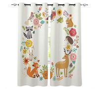 Rideau à Oeillet Isolant Thermique Dessin animé animal renard cerf Microfibre Rideau Occultant Réduction de bruit pour Décoration de fenêtre dans la chambre et le salon 2 pièce 75x166cm(LxH)