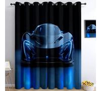 Rideau à Oeillets 2 Panneaux, 91.5L x 214H cm Bleu Rideaux Microfibre Imprimé, Douceur d'intérieur Lavable en Machine, Moderne Chambre Cuisine Balcon, Futur Voitures Technologie Science-Fiction