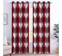 Rideau à Oeillets 2 Panneaux, 91.5L x 214H cm Rouge Rideaux Microfibre Imprimé, Douceur d'intérieur Lavable en Machine, Moderne Chambre Cuisine Balcon, Grille Tradition Amour Romance