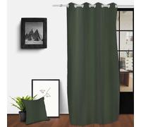 Soleil d'ocre, Spirit Rideaux à Oeillets, Coton lavé, Vert Kaki, 140x250 cm