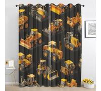 Rideau à Oeillets Véhicules de Construction - Rideaux Occultant Pelle Garçons Enfant - Rideaux Thermique pour Salon Chambre 2 Panneaux - 140L x 280H cm