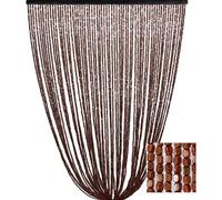 Rideau à perles en bois marron fait à la main Nature - fils bambou 100 % naturel - tige noire - Usage intérieur - Décoration de porte - 100 x 220 cm
