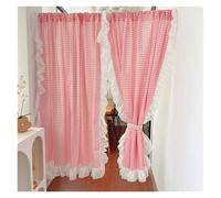 Rideau À Volants Rideaux de Porte à Carreaux Jaunes/Roses/Verts/Bleus for Salon, en Dentelle Japonaise Volants for Cuisine(Pink,W140 X H80 CM)