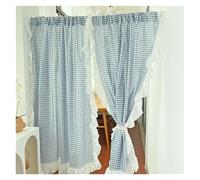 Rideau À Volants Rideaux de Porte à Carreaux Jaunes/Roses/Verts/Bleus for Salon, en Dentelle Japonaise Volants for Cuisine(Sky Blue,W140 X H240 CM)