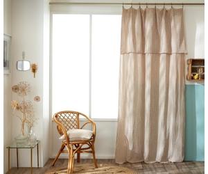 Rideau Ajustable 140 x 300 cm Double Gaze de Coton Vichy Vickie - Ficelle | Double gaze de coton douce et naturellement gaufrée