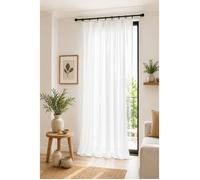Rideau Ajustable Double Gaze de Coton 140 x 300 cm avec 8 Anneaux Pince GAÏA Blanc - Hauteur Modulable