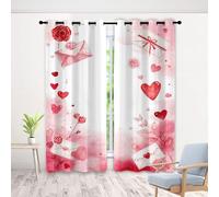 Rideau Amour Lettre - Lot De 2 à Oeillets, Rouge Fleur Simplicité Rideaux Occultant Opaque, Thermique Isolant Anti Froid, pour Fenêtre de Chambre, Salon, 140 x 175 cm
