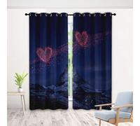 Rideau Amour Rouge - Lot De 2 à Oeillets, Vue Nocturne Montagne Rideaux Occultant Opaque, Thermique Isolant Anti Froid, pour Fenêtre de Chambre, Salon, 280 x 280 cm