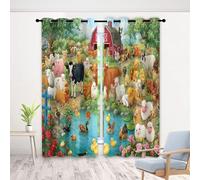Rideau Animaux Dessin Animé - Lot De 2 à Oeillets, Ferme Veau Mouton Canard Rideaux Occultant Opaque, Thermique Isolant Anti Froid, pour Fenêtre de Chambre, Salon, 300 x 240 cm