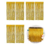 Rideau anniversaire avec 6 panneaux en sequins dorés (1x2m) et rideaux à franges brillants, idéal pour mariage, engagement, fête d'anniversaire, décoration de scène, fête d'entreprise et événemen
