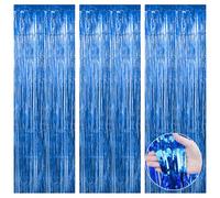 Rideau Anniversaire Bleu 1x3m - Paillette et Metallique pour Decoration Nouvel An 2025 - Toile Fond Guirlande Frange Birthday Fete