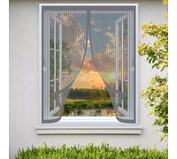 Rideau Anti Mouche 109 x 114 cm Maille Ultrarésistante, Joint Magnétique de Haut en Bas, Garde L'Air Frais à L'Intérieur Rideau Anti Moustique pour Tous Types de Fenêtres, Gris