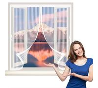 Rideau Anti Mouche 116 x 136 cm Maille Ultrarésistante, Joint Magnétique de Haut en Bas, Garde L'Air Frais à L'Intérieur Rideau Anti Moustique pour Tous Types de Fenêtres, Blanc