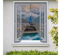 Rideau Anti Mouche 120 x 132 cm Maille Ultrarésistante, Joint Magnétique de Haut en Bas, Garde L'Air Frais à L'Intérieur Rideau Anti Moustique pour Tous Types de Fenêtres, Gris