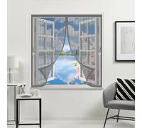 Rideau Anti Mouche 130 x 112 cm Maille Ultrarésistante, Joint Magnétique de Haut en Bas, Garde L'Air Frais à L'Intérieur Rideau Anti Moustique pour Tous Types de Fenêtres, Gris