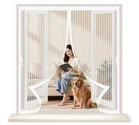 Rideau Anti Mouche 155 x 215 cm Anti Mouche Maille Ultra Fine, Protection Contre Les Moustiques, Fermeture Automatique Rideau Moustique pour Tous Types de Fenêtres, Blanc