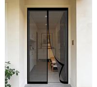 Rideau Anti Mouche 210 x 205 cm Sans Perçage, Fermeture Automatique, Maintient L'Air Frais à L'Intérieur, Maille Fine, Anti-Insectes Rideau en Maille pour Porte Exterieur, Noir