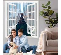 Rideau Anti Mouche 67 x 68 cm Anti Mouche Maille Ultra Fine, Protection Contre Les Moustiques, Fermeture Automatique Rideau Moustique pour Tous Types de Fenêtres, Blanc