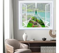 Rideau Anti Mouche 68 x 50 cm Maille Ultrarésistante, Joint Magnétique de Haut en Bas, Garde L'Air Frais à L'Intérieur Rideau Anti Moustique pour Tous Types de Fenêtres, Blanc