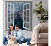 Rideau Anti Mouche 70 x 61 cm Anti Mouche Maille Ultra Fine, Protection Contre Les Moustiques, Fermeture Automatique Rideau Moustique pour Tous Types de Fenêtres, Gris