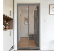 Rideau Anti Mouche 90 x 100 cm Sans Perçage, Fermeture Automatique, Maintient L'Air Frais à L'Intérieur, Anti-Insectes Porte Moustiquaire Magnétique pour Porte Exterieur, Gris