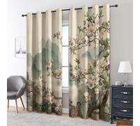 Rideau Architecture Chinoise - Rideau Occultant Thermiques Branches Fleuries et Montagnes, Lot de 2 Rideaux à Oeillets pour Decoration Chambre Salon, Draperies Intérieurs Fenetre, 110x215cm (LxH)