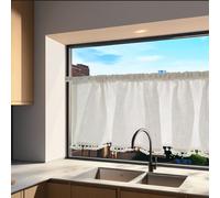 Rideau bistro semi-transparent Rideau court avec pompons, taille : 132x76cm