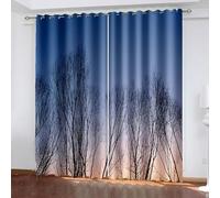 Rideau Bleu Occultant, Rideau Occultant Uni Paysage d'Arbres Fanés Polyester Lot de 2 192x160cm