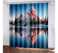 Rideau Boheme Exterieur, Rideau Fenetre Grenier Gris Bleu Paysage du Lac Snow Mountain Polyester Lot de 2 428x274cm
