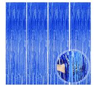 Rideau Brillant Métallique, 4 pcs Bleu Foil Fringe Rideau Rideau Toile de Fond Décoration pour la Décoration de Fête, Streamer Toile de Fond Anniversaire Mariage Fête porte de Fenêtres (1 mx 2 m)