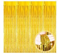 Rideau Brillant Métallique, 4 pcs Doré Foil Fringe Rideau Tinsel Rideau Shimmer Fenetres Brillants pour Fête de Mariage d'anniversaire Décoration, Noël Party(1 * 2m)