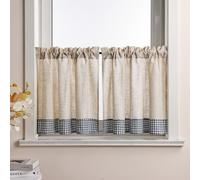 Rideau brise bise court cuisine Voilage avec cordon de serrage - Hongya - Rayures bleues - L60 x H90 cm