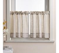 Rideau brise bise court cuisine Voilage avec cordon de serrage - Hongya - rayures marron - L60 x H90 cm