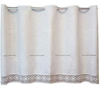 Rideau brise-bise opaque avec passe-tringle - 80 x 150 cm - Style maison de campagne avec dentelle blanche - Rideau court moderne pour cuisine, salon, caravane