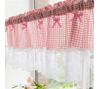 Rideau brise-bise - Style maison de campagne - Style bohème - Court - Vintage - Dentelle au crochet - Avec dentelle - Style maison de campagne - Petit rideau de cuisine - Rose - 1 pièce - l 130 x H 60