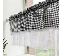 Rideau brise-bise - Style maison de campagne - Style bohème - Court - Vintage - Dentelle au crochet - Avec dentelle - Style maison de campagne - Petit rideau de cuisine - Gris - 1 pièce - l 150 x H 45