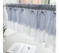 Rideau brise-bise - Style maison de campagne - Style bohème - Court - Vintage - Dentelle - Crochet - Avec dentelle - Style maison de campagne - Petit rideau de cuisine (bleu, 1 pièce, l 100 x H 45 cm)