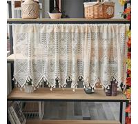 Rideau brise-bise transparent avec broderie style maison de campagne bohème, court, broderie creuse, pour salle à manger, salle de bain, petite fenêtre, 1 pièce, l x H 130 x 60 cm, beige