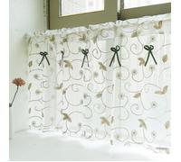 Rideau brise bise vintage Hongya - Blanc Kaki - L-H 130 x 120 cm - Ruban fronceur - Tamisant