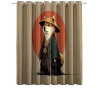 Rideau Brun Clair Thermiques pour l’intérieur 110 L X 215 H cm, Lot de 2 Rideaux Doux en Polyester Intérieurs Occultants à Œillets - Motif Anime Animaux Shiba Inu