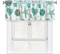 Rideau Cantonnière Floral Vintage Bohème pour Cuisine, Rideaux Décoratifs À Rayures Géométriques avec Passe Tringle pour Chambre, Salle de Bain, Camion(Ocean Starfish Shell)