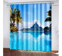 Rideau Chambre 3D Paysage De Cocotiers du Lac Bleu Imprimé, Rideaux Occultants À Oeillets, Salon Chambre Enfant Cuisine Fenêtre Décoration 234X230Cm Lot De 2 Isolant Thermique Et Sonore