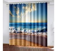 Rideau Chambre 3D Paysage De Plage avec Océan Bleu Imprimé - Rideaux Occultants À Oeillets, Salon Chambre Enfant Cuisine Fenêtre Décoration, Lot De 2 Draperies Isolant Thermique Et Sonore 15