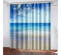 Rideau Chambre 3D Paysage De Plage Bleue Imprimé - Rideaux Occultants À Oeillets, Salon Chambre Enfant Cuisine Fenêtre Décoration, Lot De 2 Draperies Isolant Thermique Et Sonore 280X260Cm (LX